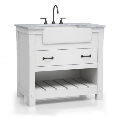 Ruthe 36'' Dove White Single Bathroom Vanity with Marble Top
