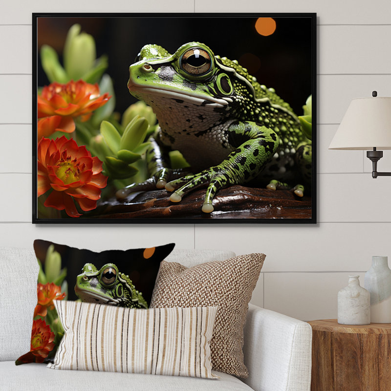 Grenouille amphibienne sérénade - impression, H 30 po x l 40 po x P 1,5 po, Cadre flottant noir