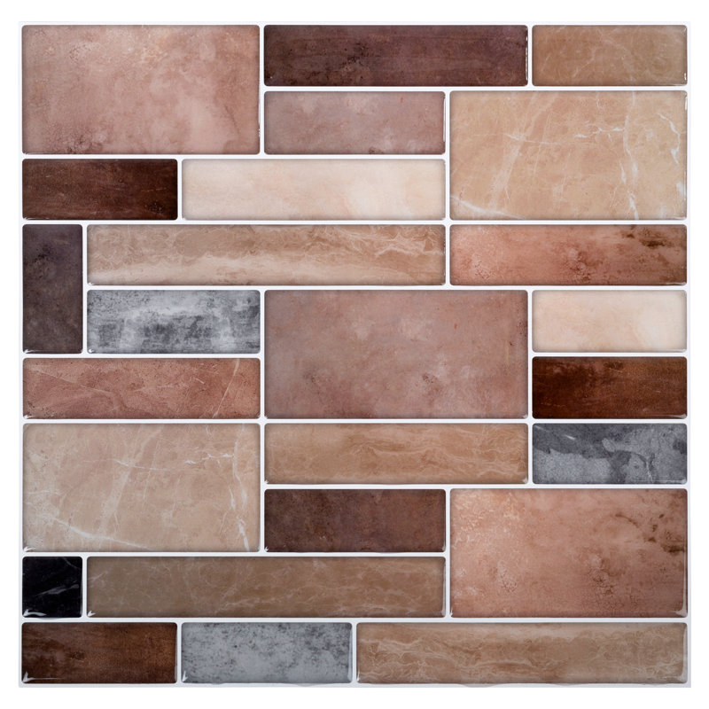 Carreau de mosaïque en pvc à écorce en pvc 10 po x 10 po, Beige