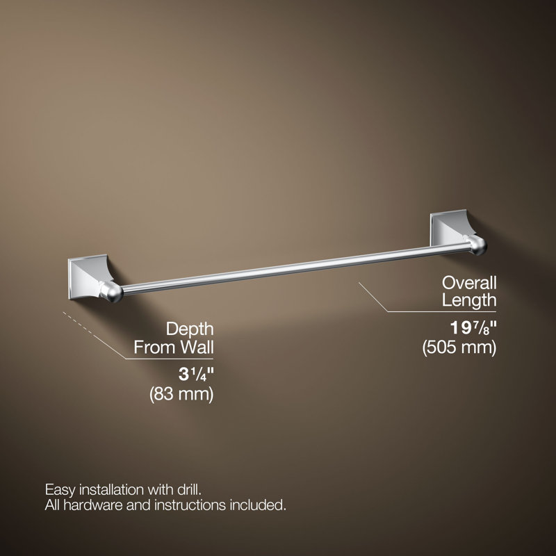 Memoirs® 25.875" Wall Mounted Towel Bar, 18"W, Polished Chrome