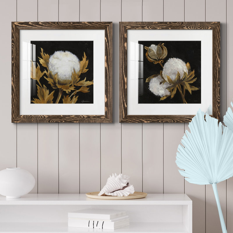 Cotton Balls I - Ensemble de 2 reproductions d'art sur papier encadrées, H 17 po x l 34 po x P 1,5 po, Cadre noyer