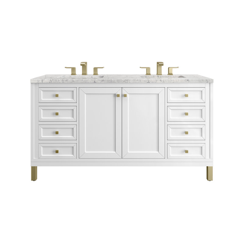 Chicago 60'' W Double Vanity, 8" Widespread, Eternal Jasmine Pearl, Glossy White