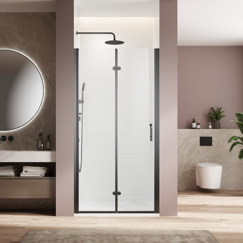 Porte de douche pliante à deux volets l 30 po x H 72 po, Noir mat