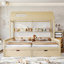 Lit plateforme simple double avec tablettes et tiroirs de rangement, lit plateforme avec lattes de soutien, conception enfantine et maisonnette-1832814183