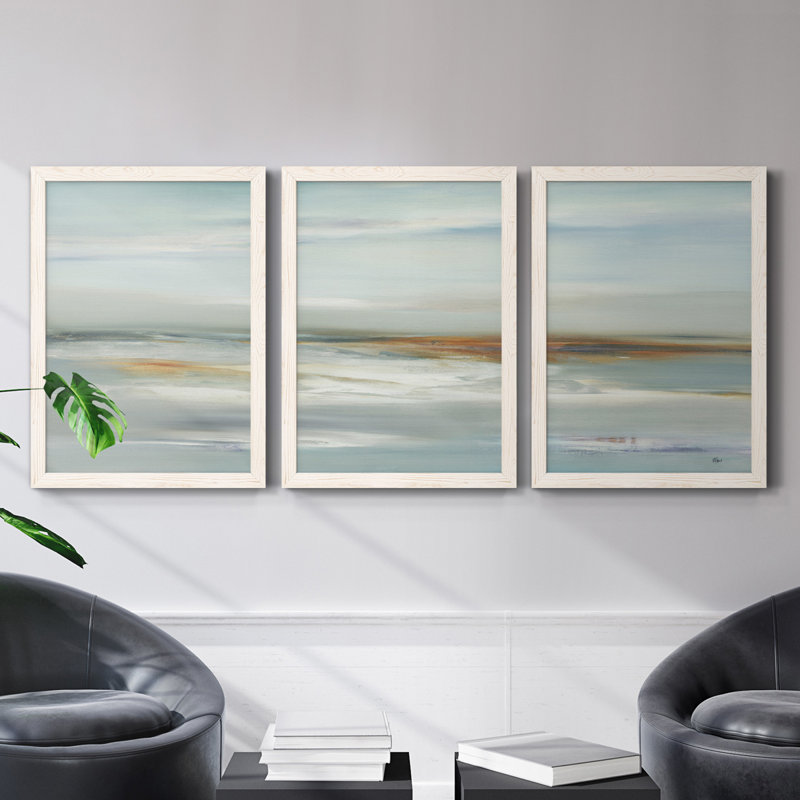 «Calm Viewpoint III», ensemble de 3 reproductions d'art encadrées, H 28 po x l 60 po x P 1,5 po, Toile blanche encadrée