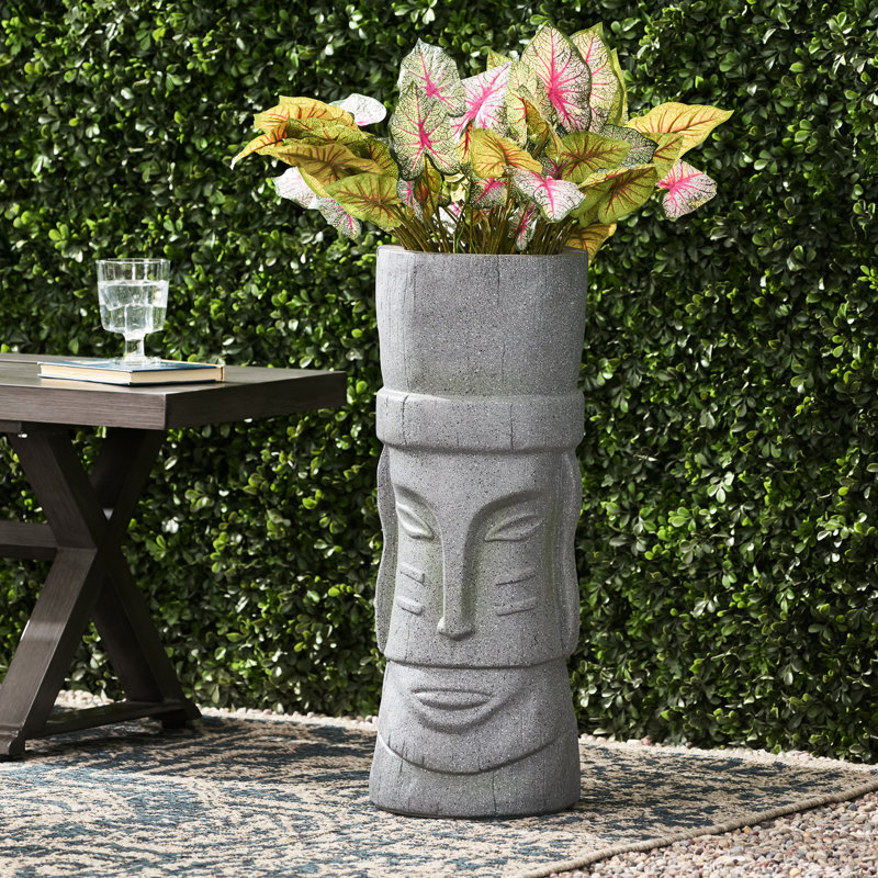 Magnesium Oxide Stone Gray Flower Planter For Lawn - 23.93 In Height, 9.66 Width, 9.43 Depth, 13.42 Lb Weight Garden
