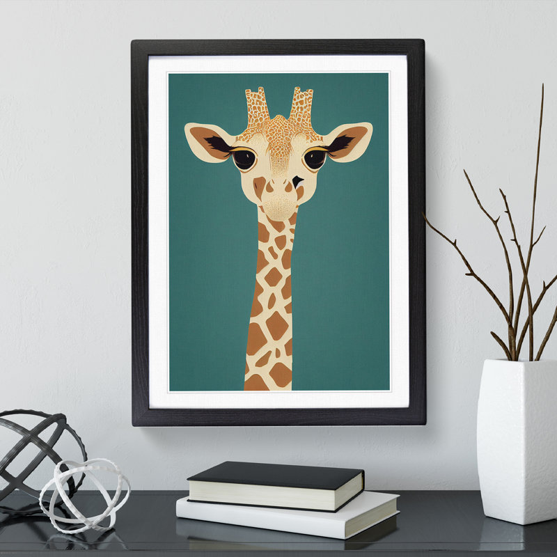 Giraffe No.3 - Single Picture Frame Print, Black , 64cm H x 46cm W x 2cm D