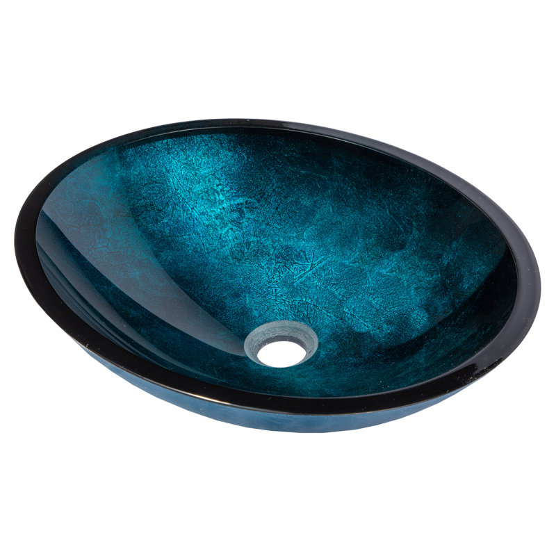Eden Bath Turquoise Tempered Glass Oval Vessel Bathroom Sink