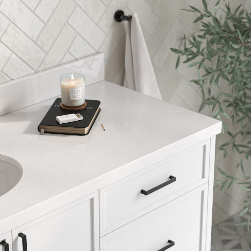 ARIEL Kelly 60 Single Sink Bathroom Vanity with Carrara Quartz Top, Rectangular, White, 67"