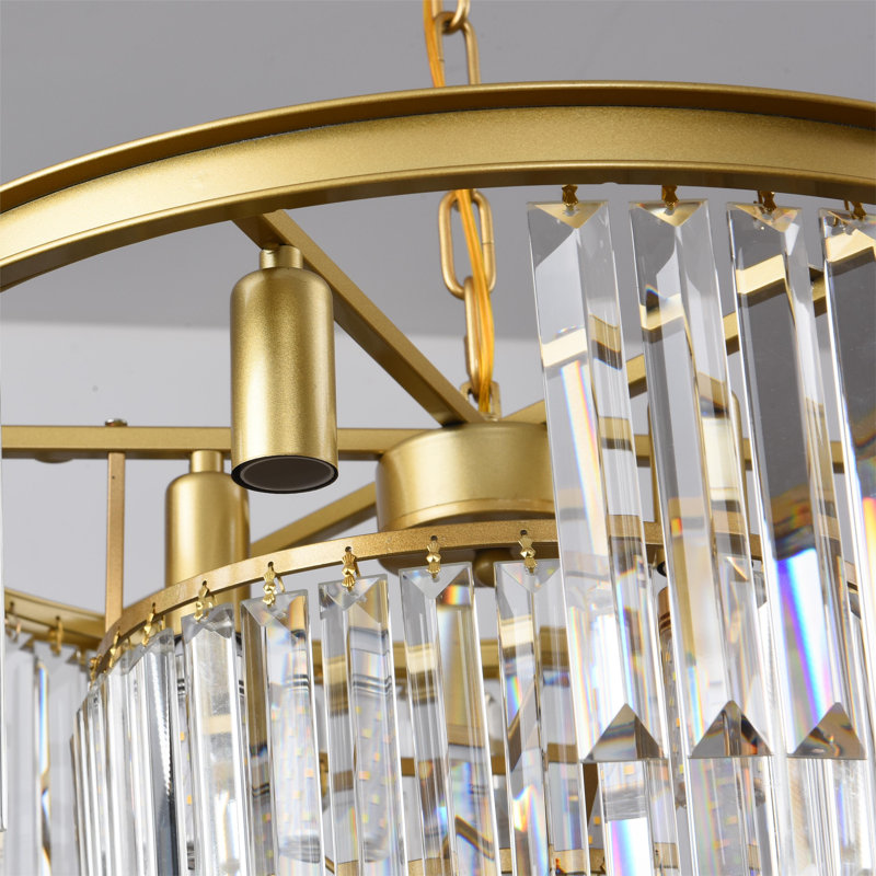 Luminaire suspendu rond à intensité variable en cristal à 6 lumières Geboe  , Or