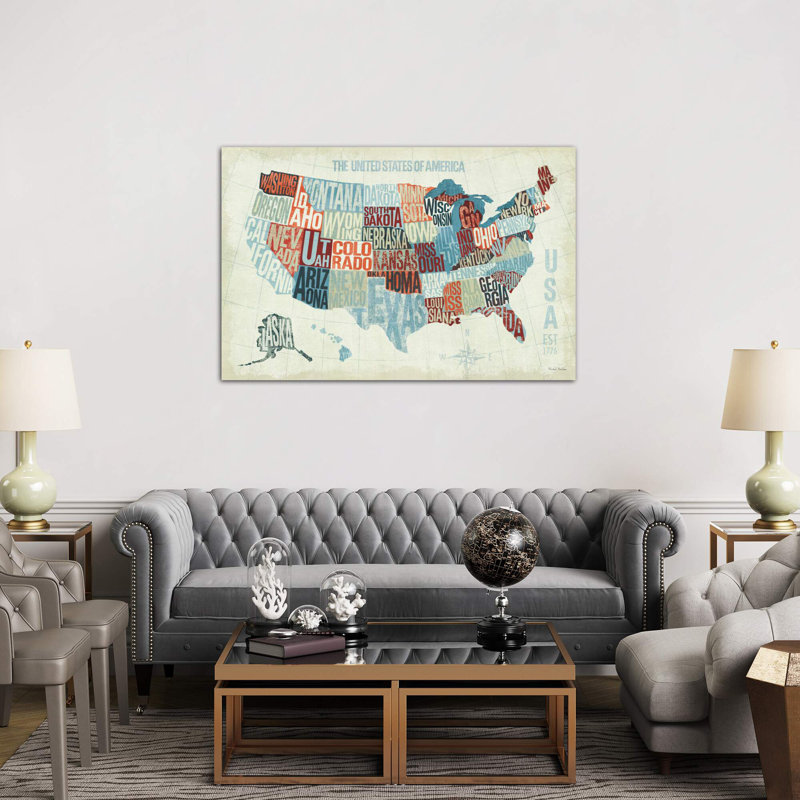 Usa Modern Blue 1 Piece Wrapped Canvas Wall Art, 152.5 cm H x 101.5 cm W