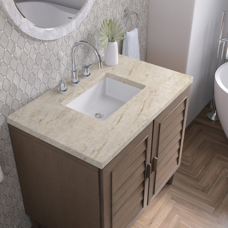 Portland 36'' W Single Vanity, Whitewashed Walnut, Tajnar Eclos, 8" Widespread