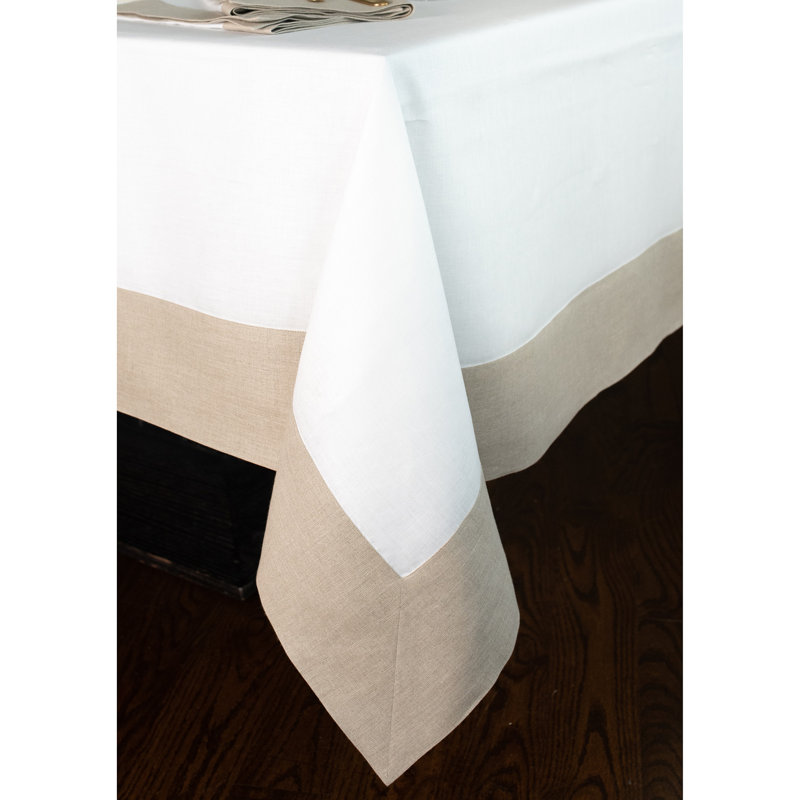 Natural and White Linen Rectangular Tablecloth 120" x 60"
