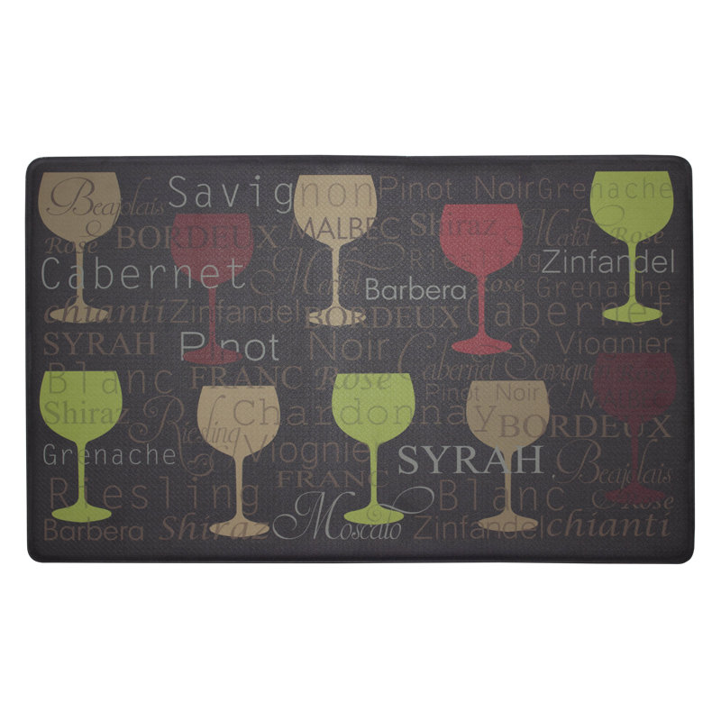 Wine Glasses Design Faux Leather Anti-Fatigue Kitchen Mat