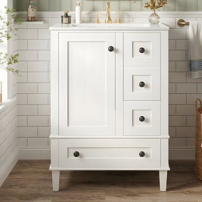 Meuble-lavabo de salle de bain avec tablettes à deux niveaux sur la porte
