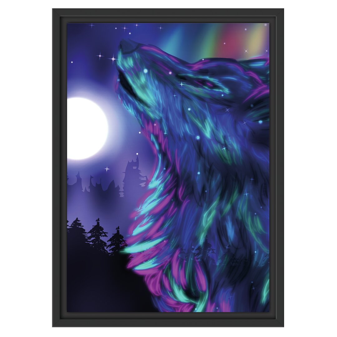 Gerahmtes Wandbild Abstrakter Wolf mit Mond