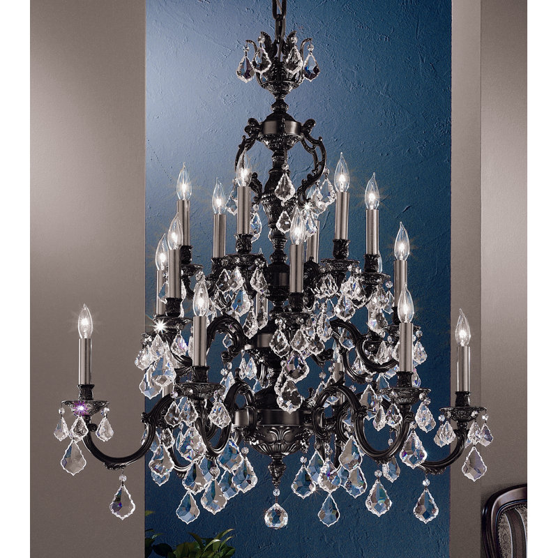Lustre à plusieurs niveaux de style bougie 18 lumières Faircloth, Crystalique-Plus, Bronze vieilli