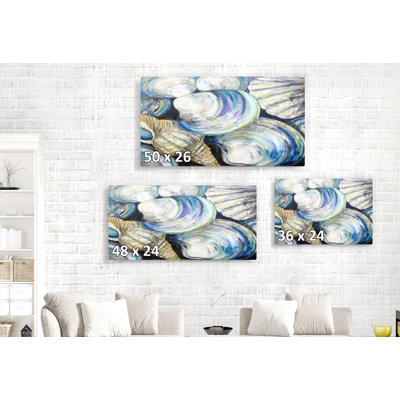 Shimmering Seashells, Coastal, Nautical, Clams, Blue, White, Purple, Indigo, Black, Gold, Shells