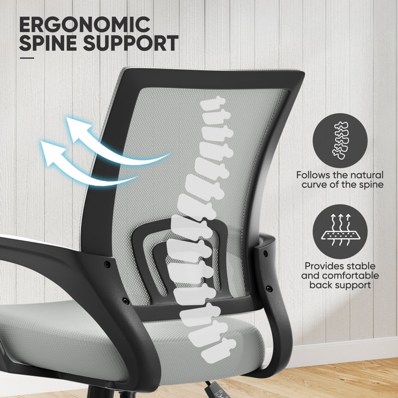 Chaise de bureau ergonomique, chaise de bureau en filet, chaise de travail roulante à hauteur réglable et support lombaire