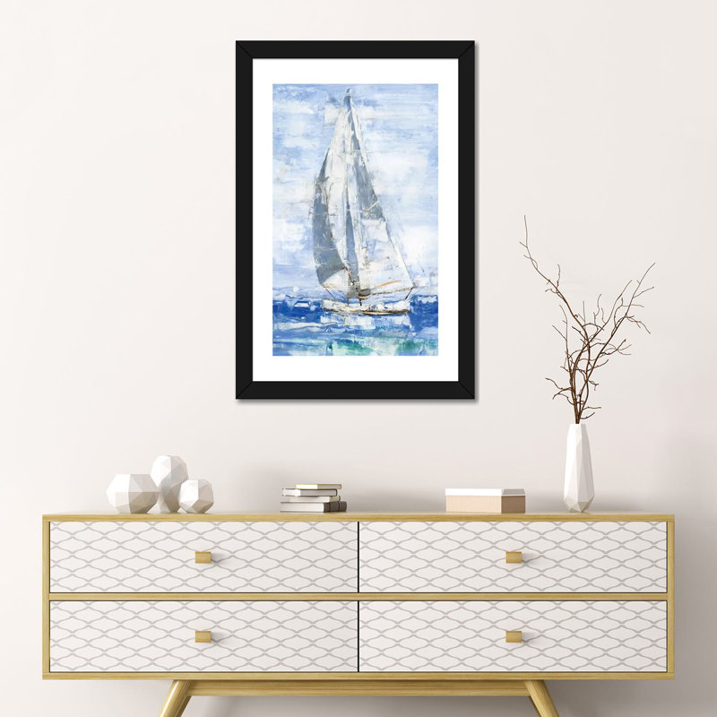 «Blue Sails I» par Ethan Harper - reproduction d'art, H 24 po x l 16 po x P 1 po, Papier encadré noir, Blanc