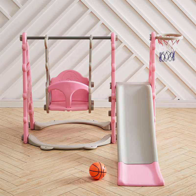 Rowlands Zoomie Kids Plastic Swing Set with 1 Swing(s) , 1 Slide(s), Pink/Grey