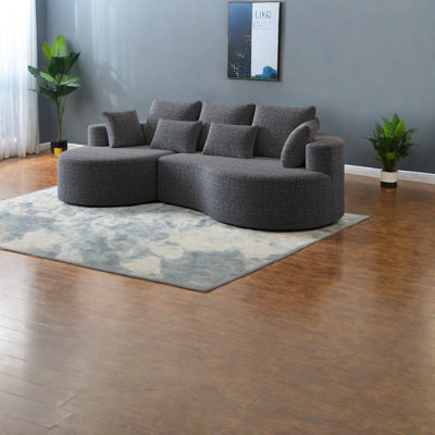 Spacieux canapé modulaires en chenille gris, confort moderne avec 7 coussins pour la maison
