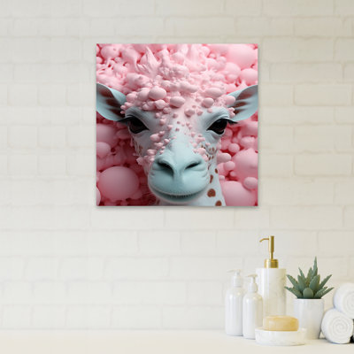 Rose pop art girafe bulles - art mural de salle de bain
