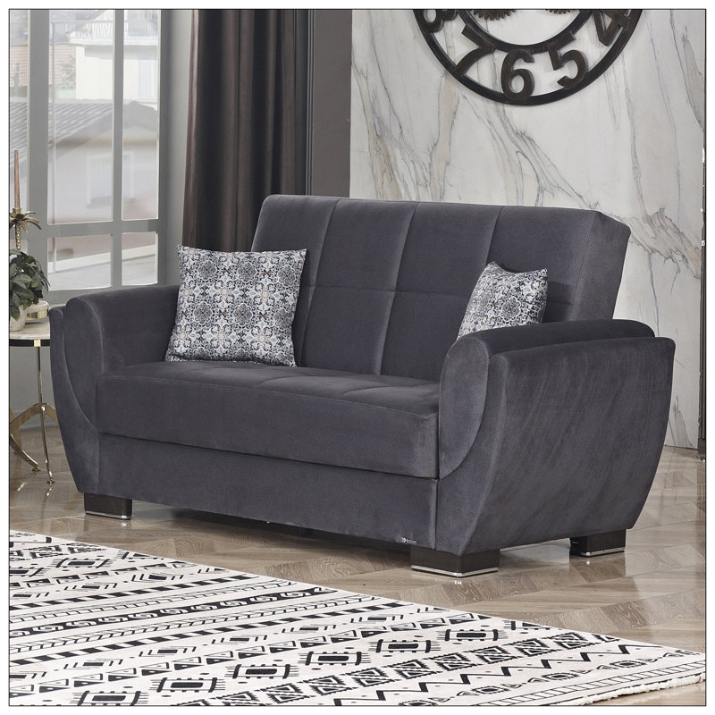 Causeuse convertible rembourrée avec rangement, microfibre grise, Chenille grise foncée