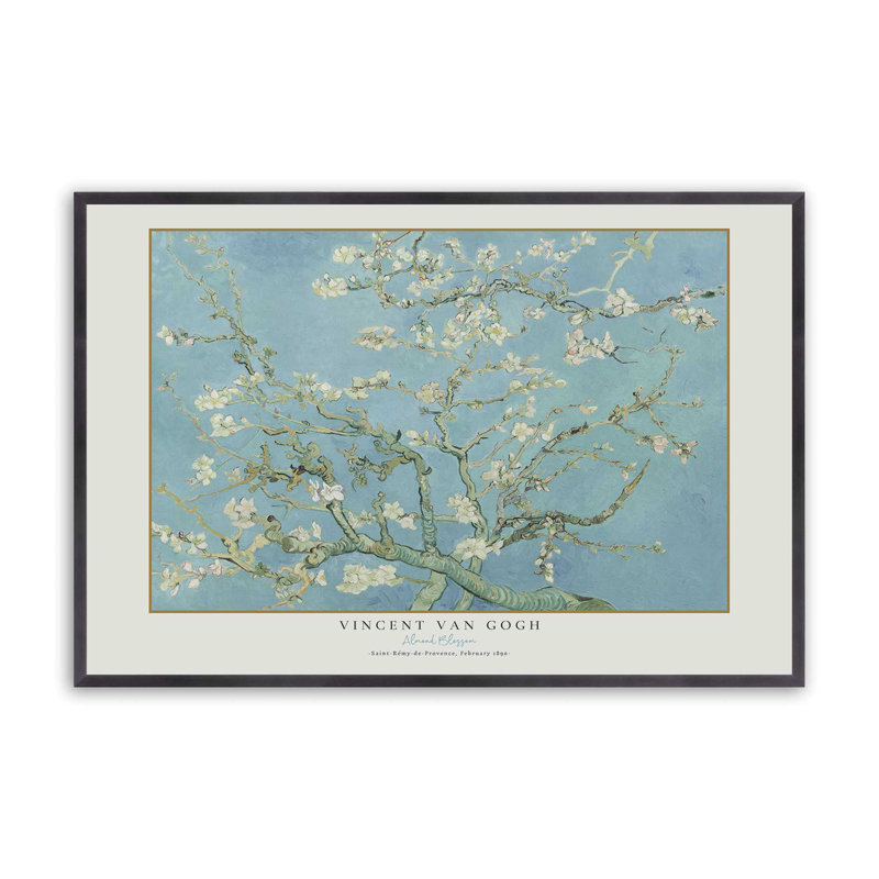 Motif de fleurs d'amandier de Van Gogh, H 12,25 po x l 15,25 po x P 1,25 po, Reproduction encadrée sans passe-partout