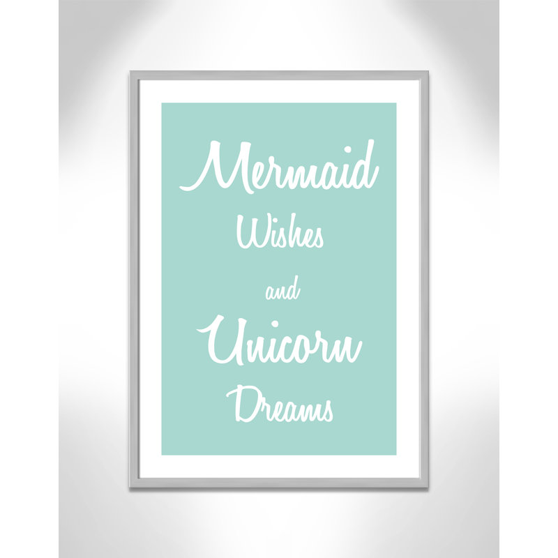 «Mermaid Wishes and Unicorn Dreams», impression sur papier, H 34,5 po x l 24,5 po x P 1,18 po, Encadré de boîte argent