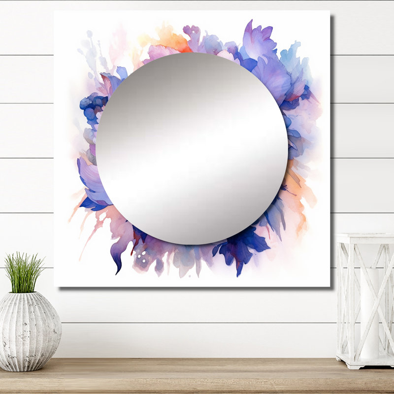 Biraghi - Grand miroir carré floral à motif de pivoines bleues et corail, 29 po x 29 po