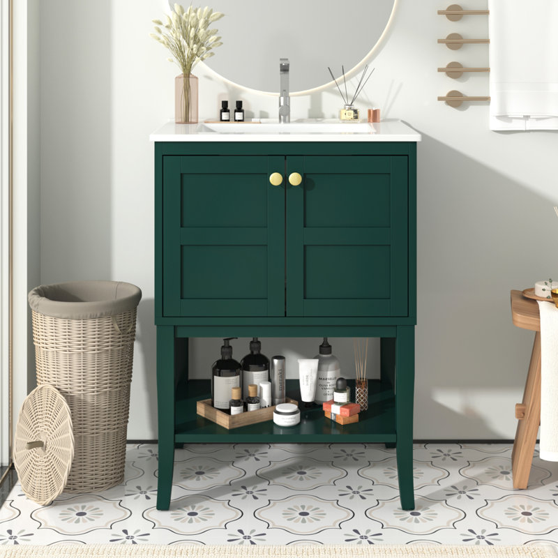 Meuble-lavabo 24 po avec lavabo supérieur, meuble-lavabo moderne avec 2 portes et meuble-lavabo simple