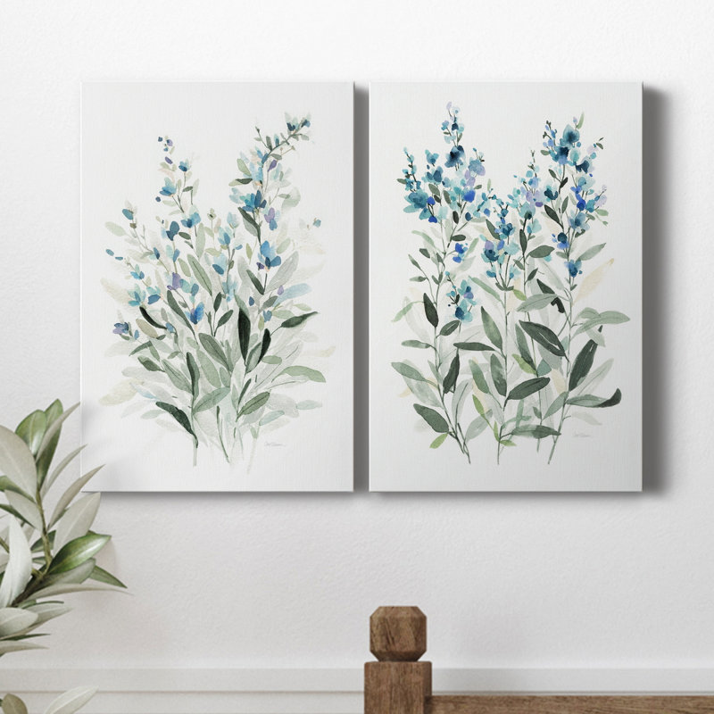 «Delicate Blue Botanical I», ensemble de 2 reproductions d'art texturé sur toile tendue, H 12 po x l 16 po x P 1 po