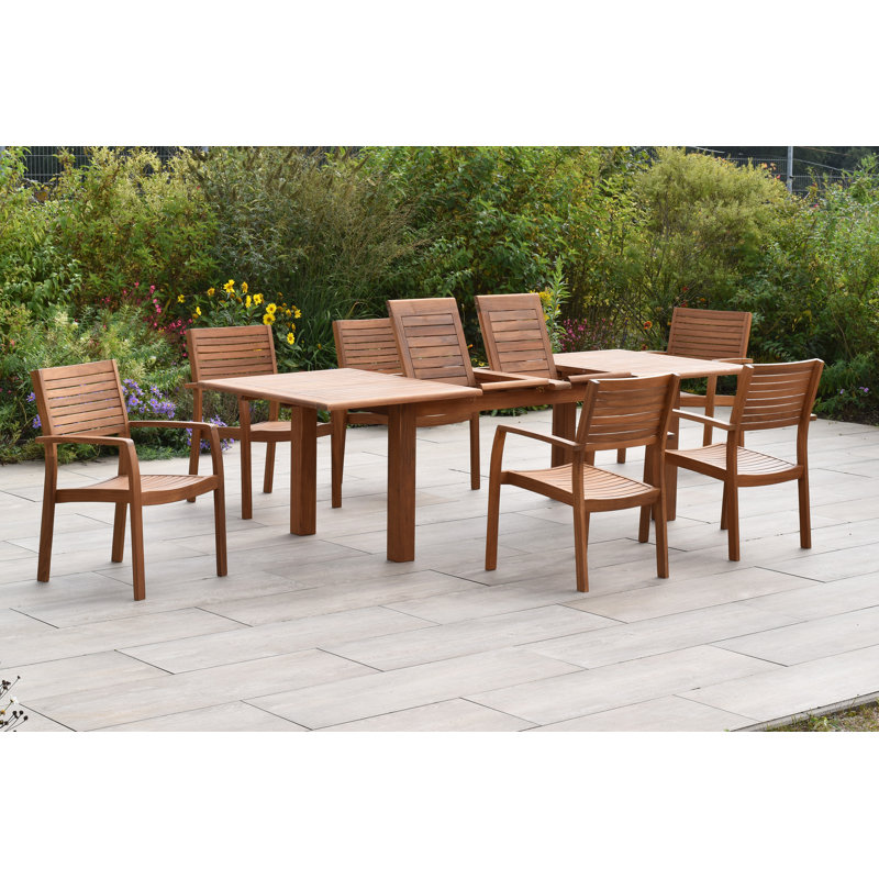 Milladore 6 - Person Solid Wood Patio Dining Set Extendable Rectangular Table