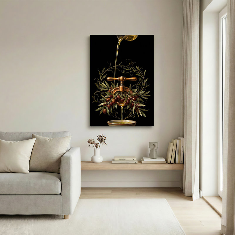 Art sur toile, huile d'olive dorée, 48"H x 32"W