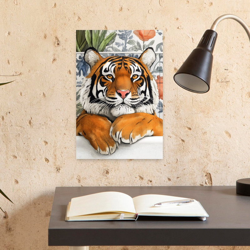 «Tiger in Bathtube 3», art mural tigre contemporain, H 18 po x l 12 po