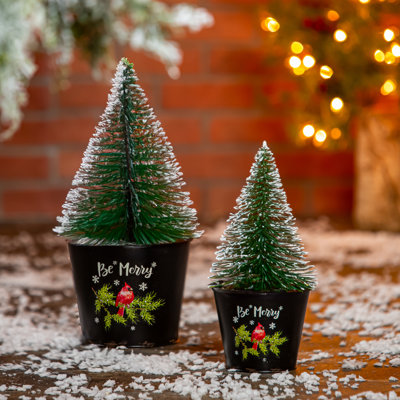 Black Galvanized Planter, Nested Set of 2, "Be Merry"
