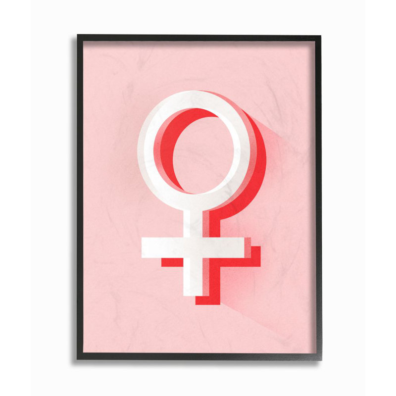 Symbole féminin - reproduction d'art textuel en rose, Giclée encadrée noir minuit, H 14 po x l 11 po