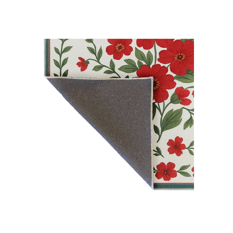 Tapis vert tissé à motif floral lavable Mosso, 2'6" x 4'11"