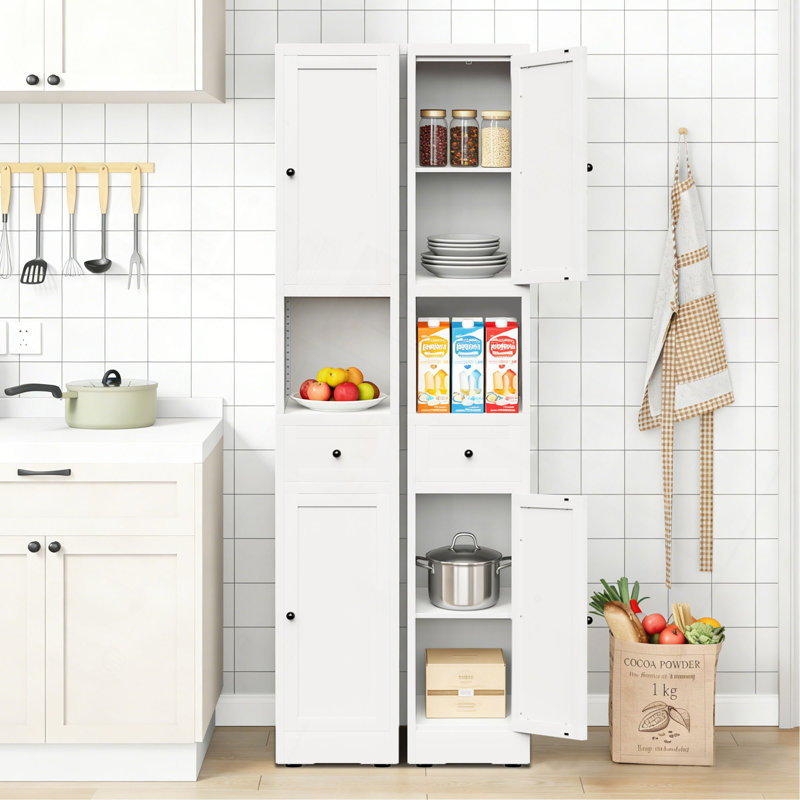 Armoire de rangement pour salle de bain de 71 pouces de hauteur, armoire étroite en métal à 5 niveaux avec 2 portes et tablettes réglables, armoire autoportante pour économiser de l'espace dans la cuisine, la salle de lavage et le garde-manger