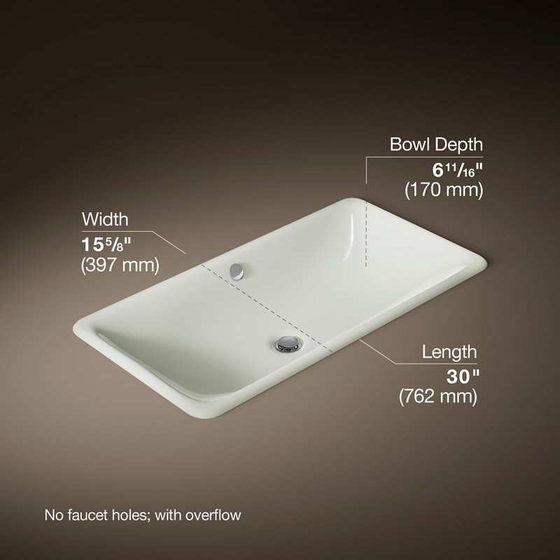 Iron Plains®Trough Rectangle Dual Mount Bathroom Sink with Overflow, Dune