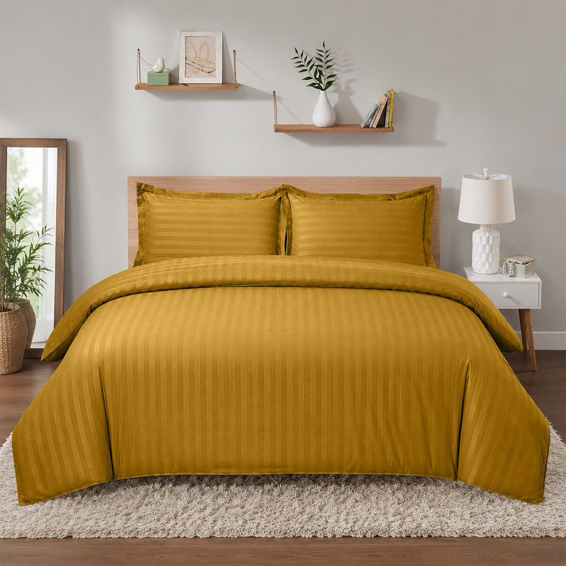 Imperial Homeware London Microfiber Striped Duvet Cover Set with Pillowcases Included, Ochre