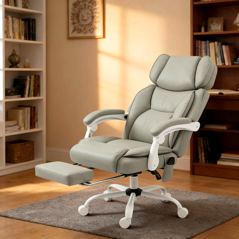 Chaise d'ordinateur, chaise de massage, chaise à haut dossier, chaise de bureau, Blanc, Gris clair