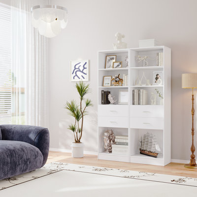 79" Bookcase With Drawers And Adjustable Shelves (Set of 2)