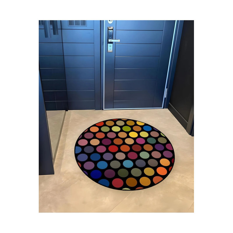Multicolored Dot Patterned Round Woven Base Modern Decorative Carpet, Round 4'