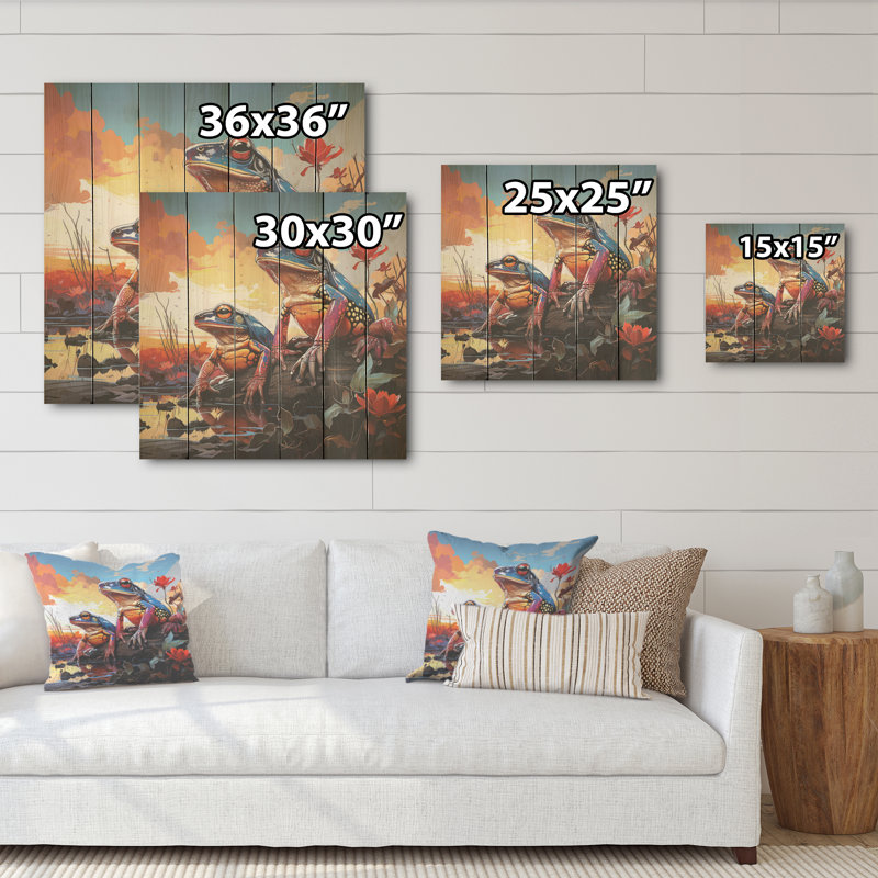 «Expressionist Frog Spirit I - Frogs & Toads», art mural sur bois de pin naturel, H 36 po x l 36 po
