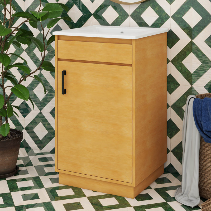 Meuble-lavabo de 20 po avec lavabo en céramique, meuble-lavabo autoportant avec porte à fermeture douce