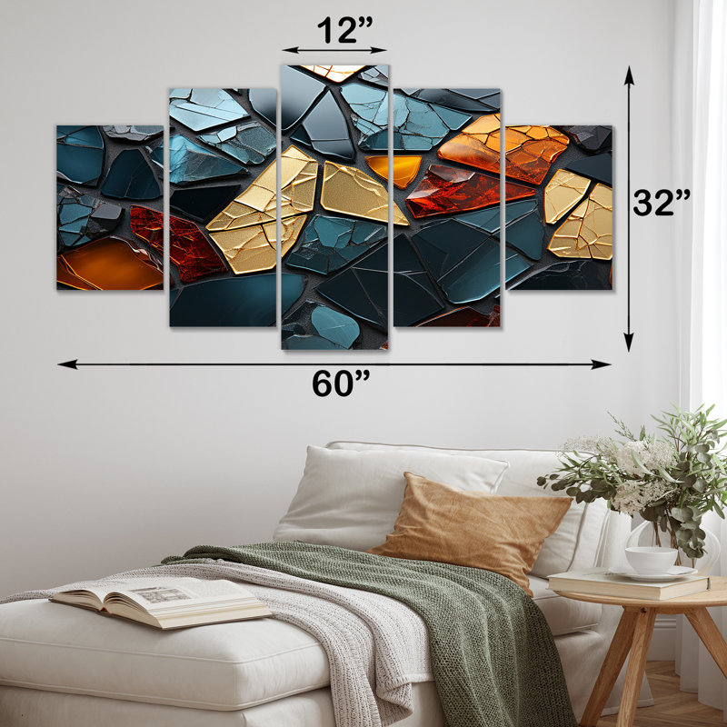 Cubic Mosaic Marble Tiles V - Art mural en marbre abstrait multipanel pour le salon