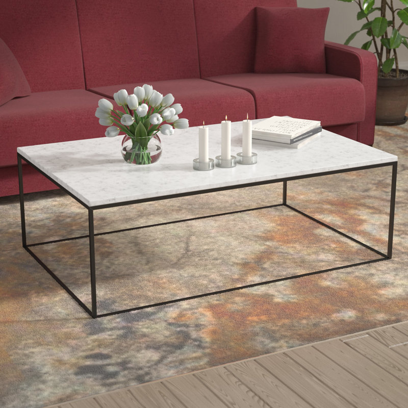Sacoyia Marble Top Coffee Table, Black Marble, Black Lacquered Steel