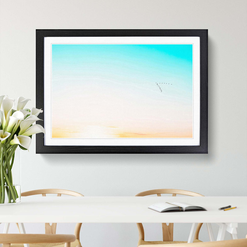 Flock of Birds - Picture Frame Photograph Print, 62cm H x 87cm W x 2cm D, Black Framed
